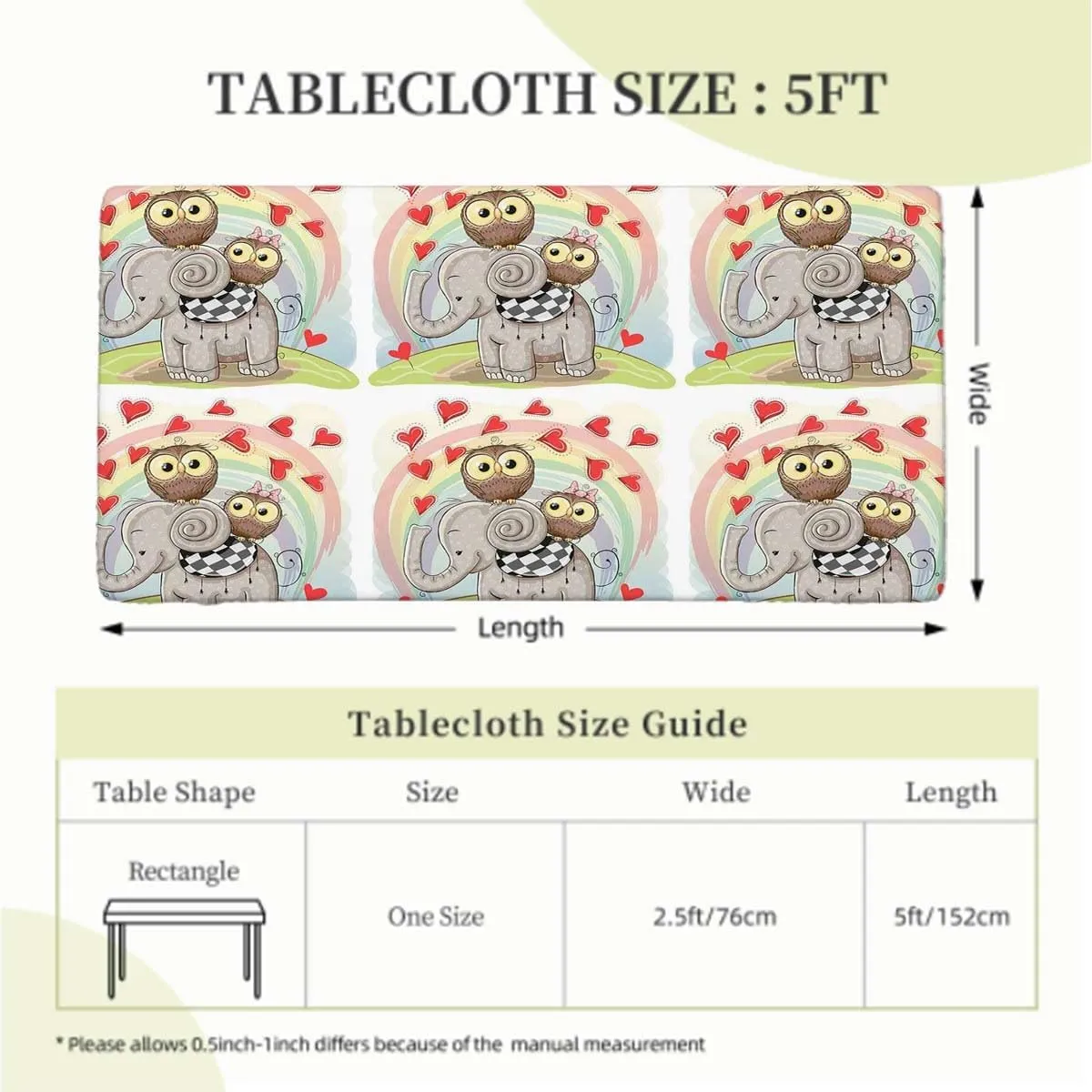Pale Taupe Rectangle Table Cloth Cover, Cartoon Owls Image Elastic Edged Picnic Table Covers ?for Camping, Dining, Outdoor, Park, Patio Animal Family Fits up 5 Foot Tables