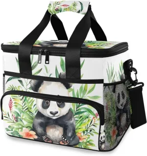 Panda Flower Plant Cooler Bag Insulated Cooler Soft Sided Cooler 24 Can Portable Picnic Bag Large Leakproof Lunch Bag Box for Beach Grocery Camping Travel Car Men Women