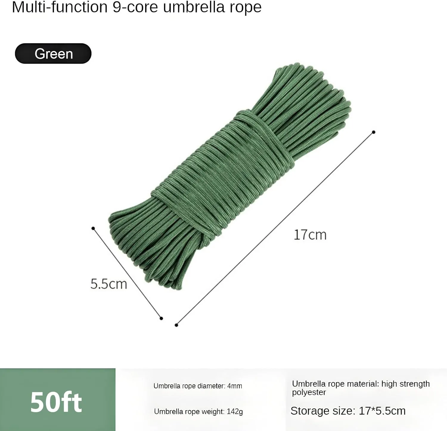 Paracord Rope 550 lb ，4mm,100ft / 50ft Utility Nylon Heavy Duty 9 Strand Parachute Cord for Camping, Tent, Clothsline, Outdoor Hiking, Fishing (Orange,50ft)
