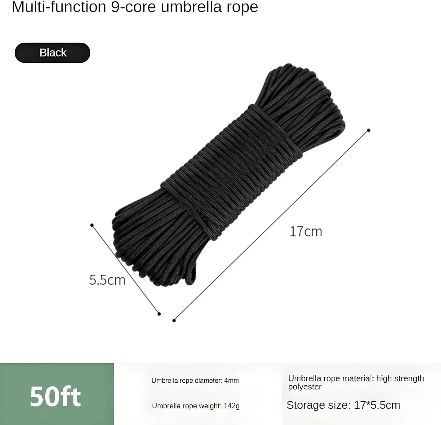 Paracord Rope 550 lb ，4mm,100ft / 50ft Utility Nylon Heavy Duty 9 Strand Parachute Cord for Camping, Tent, Clothsline, Outdoor Hiking, Fishing (Orange,50ft)