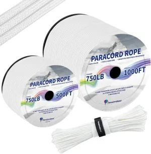 Paracordland-750LB Paracord Rope-100ft/500ft/1000ft- 9 Strand Parachute Spool Cord Heavy Duty String Ideal for Survival Gear Bracelet Camping Hikig Fishing-White