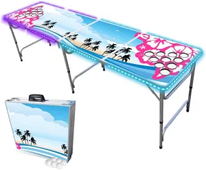 PARTYPONG 8-Foot Folding Beer Pong Table w/Cup Holes & LED Lights - Hibiscus Edition