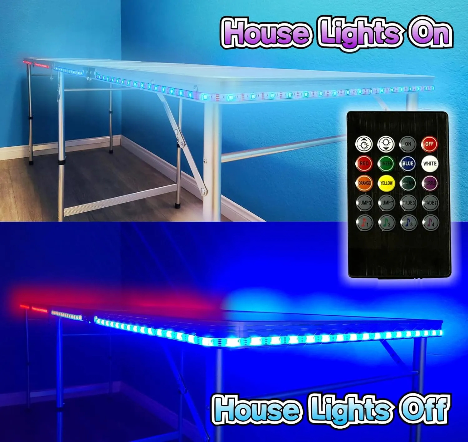 PARTYPONG 8-Foot Folding Beer Pong Table w/Cup Holes & LED Lights - Hibiscus Edition