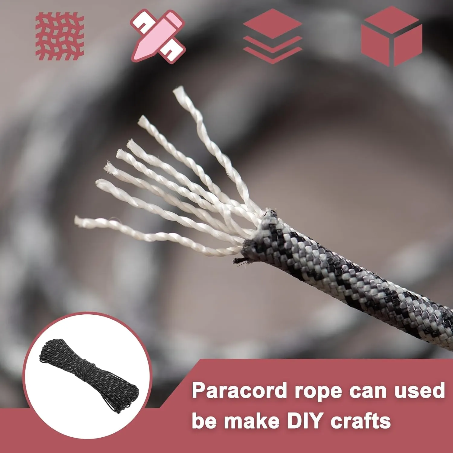 PATIKIL 550lb Paracord Rope 200ft, 4mm Tent Rope, 7-Strand Core Heavy Duty Cord for Outdoor Camping Hiking Tent Survival Utility Rope, Black/White