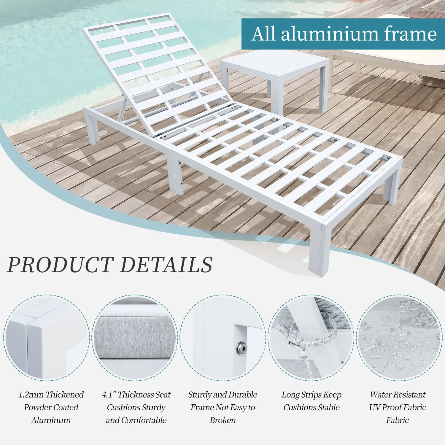 Patio Aluminum Chasie Lounge With Table