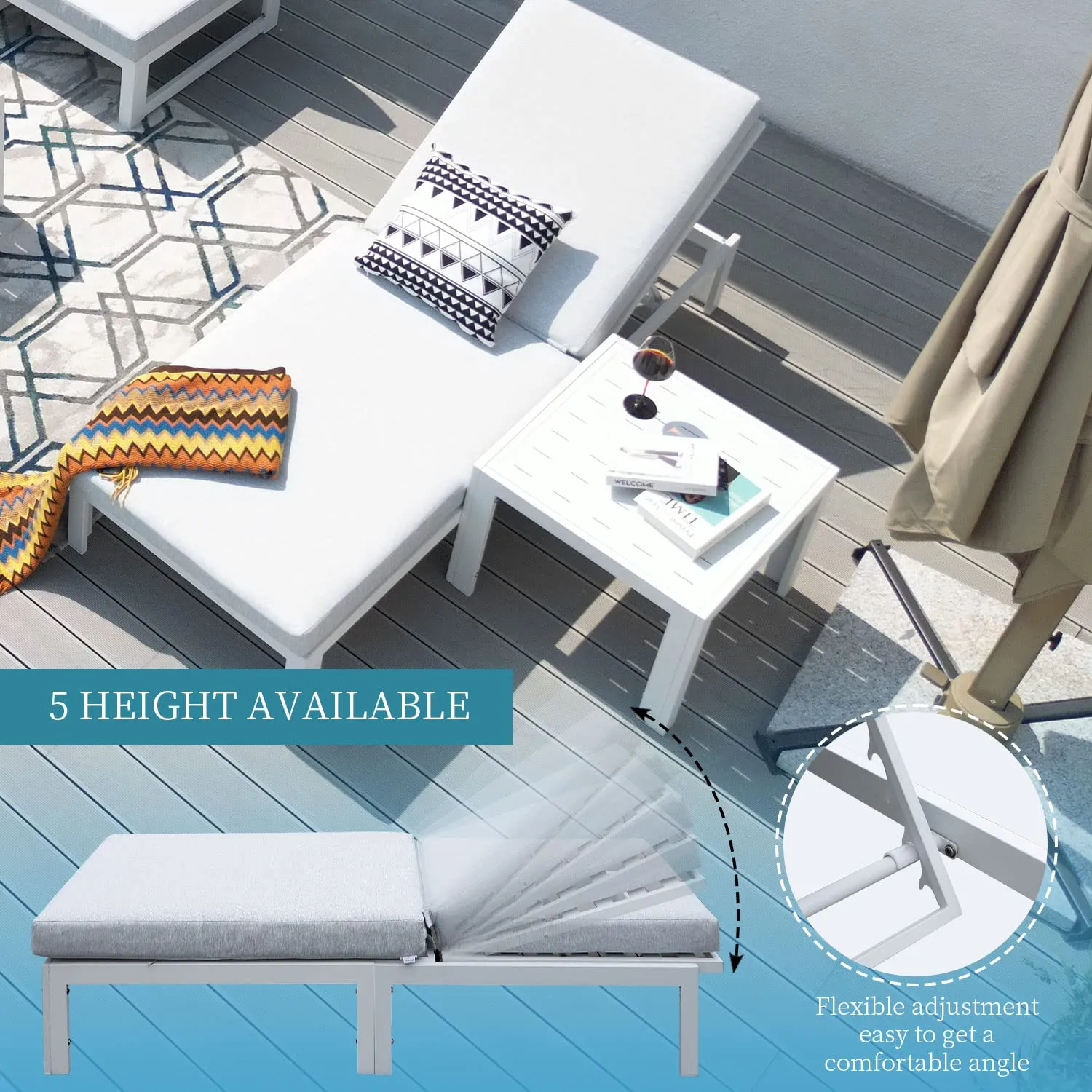 Patio Aluminum Chasie Lounge With Table