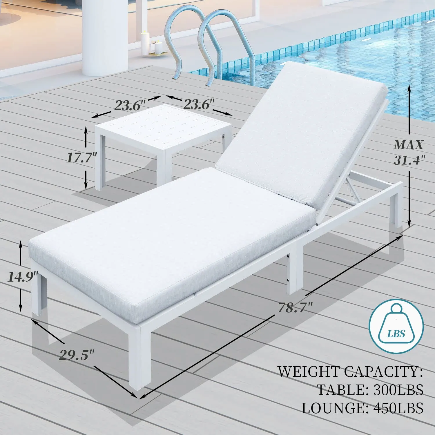 Patio Aluminum Chasie Lounge With Table