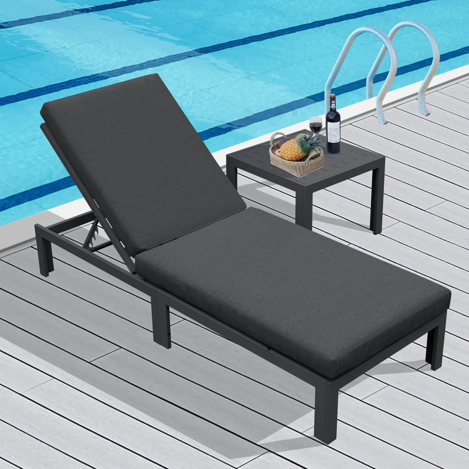 Patio Aluminum Chasie Lounge With Table