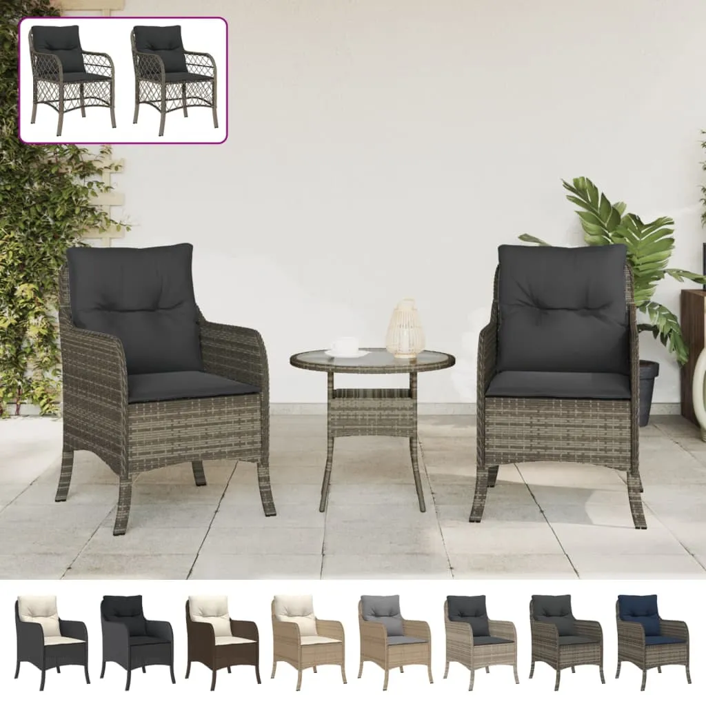 Patio Chairs with Cushions 2 pcs Black Poly Rattan
