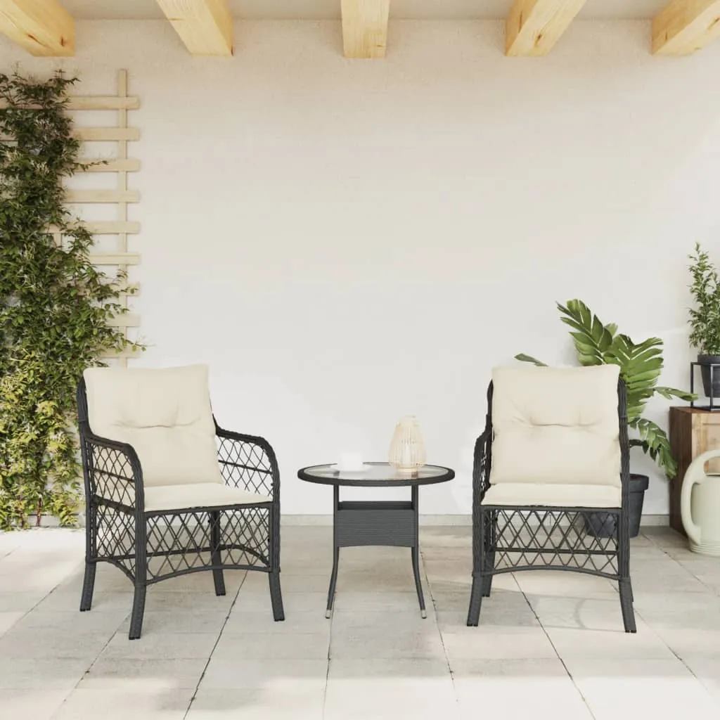 Patio Chairs with Cushions 2 pcs Black Poly Rattan