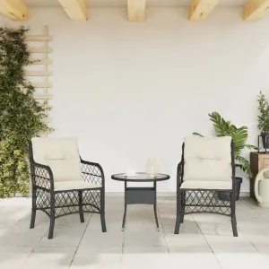 Patio Chairs with Cushions 2 pcs Black Poly Rattan