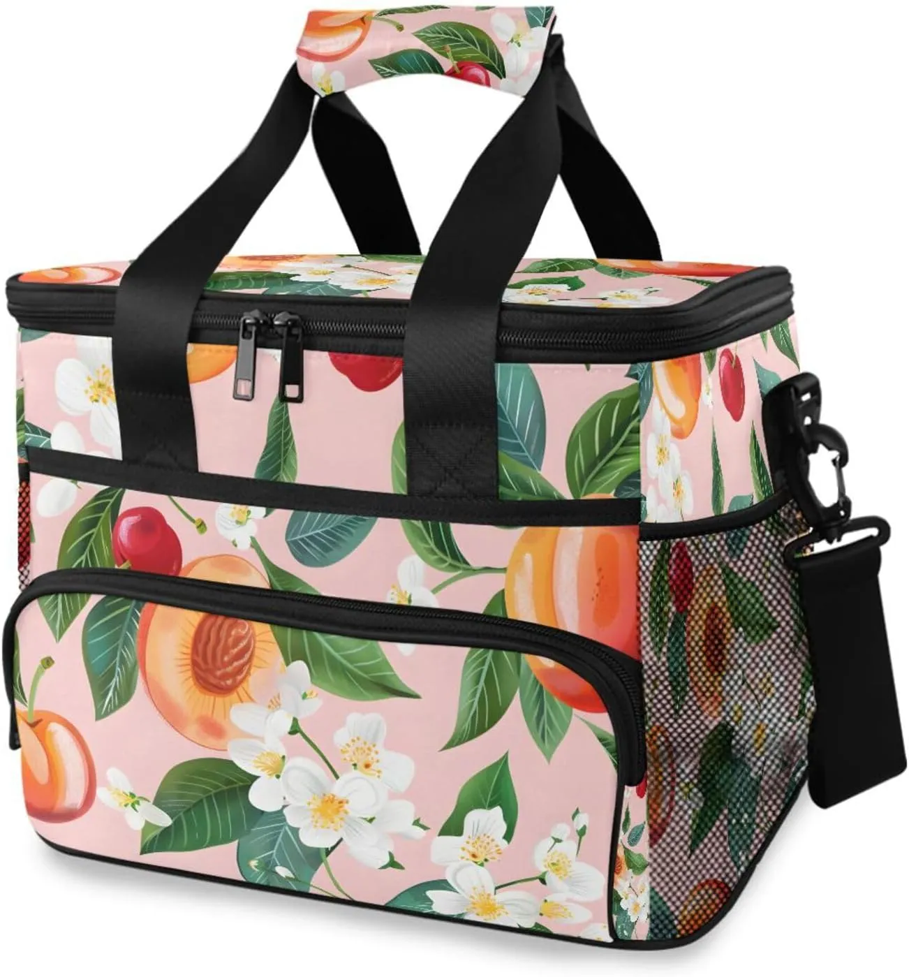 Peach Tropical Fruit Cooler Bag Insulated Cooler Soft Sided Cooler 24 Can Portable Picnic Bag Large Leakproof Lunch Bag Box for Beach Grocery Camping Travel Car Men Women