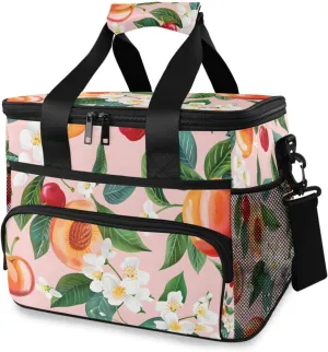 Peach Tropical Fruit Cooler Bag Insulated Cooler Soft Sided Cooler 24 Can Portable Picnic Bag Large Leakproof Lunch Bag Box for Beach Grocery Camping Travel Car Men Women