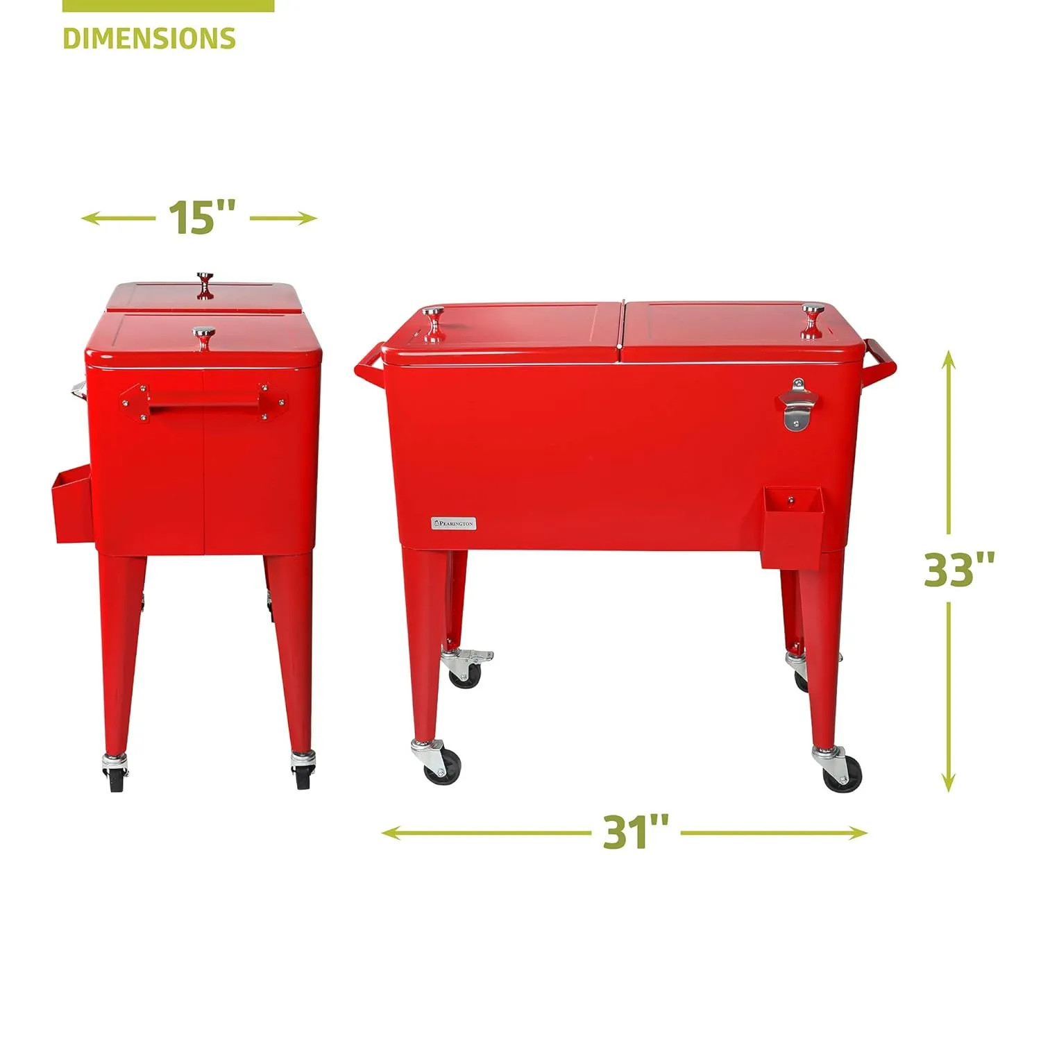 Pearington 80 Quart Rolling Ice Chest, Portable Patio Party Bar Drink Cooler Cart, Beverage Pool with Bottle Opener, Ruby