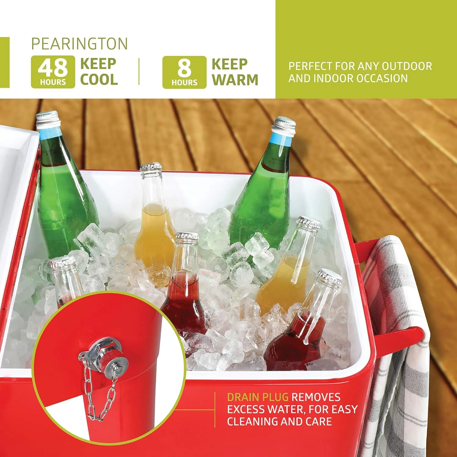 Pearington 80 Quart Rolling Ice Chest, Portable Patio Party Bar Drink Cooler Cart, Beverage Pool with Bottle Opener, Ruby
