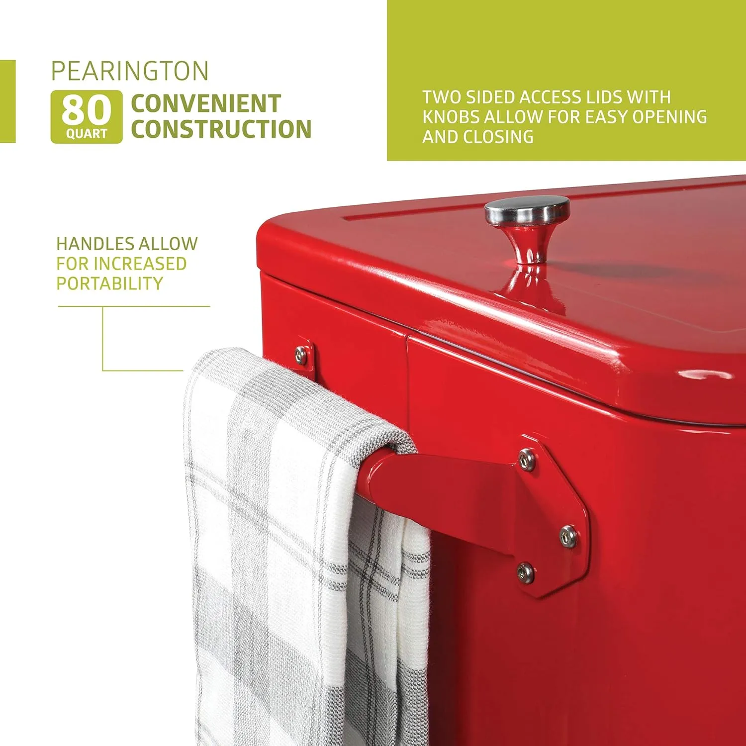 Pearington 80 Quart Rolling Ice Chest, Portable Patio Party Bar Drink Cooler Cart, with Shelf, Beverage Pool with Bottle Opener, Red