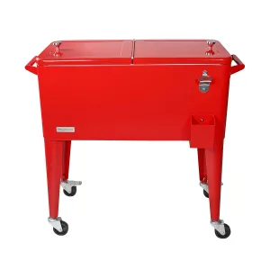 Pearington 80 Quart Rolling Ice Chest, Portable Patio Party Bar Drink Cooler Cart, with Shelf, Beverage Pool with Bottle Opener, Red