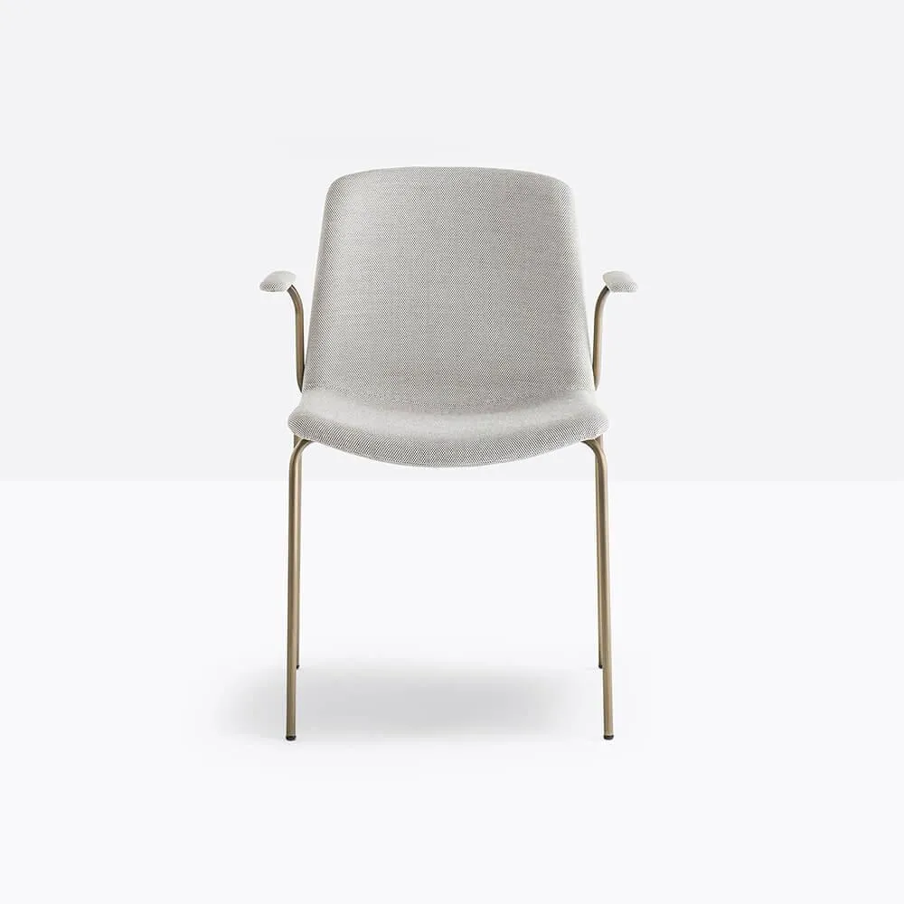 Pedrali Tweet Soft 895/2 padded armchair grey with antiqued brass legs