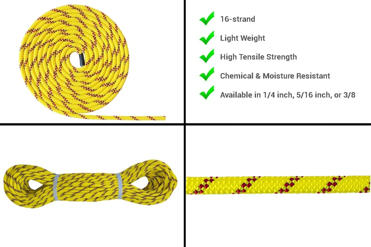 Pelican Rope Multifilament Polypropylene Rope (5/16 inch) – Dyneema Blend, Swift Water Rescue, Buoyant, Strong & Lightweight, Floating Line (200 feet - Yellow)