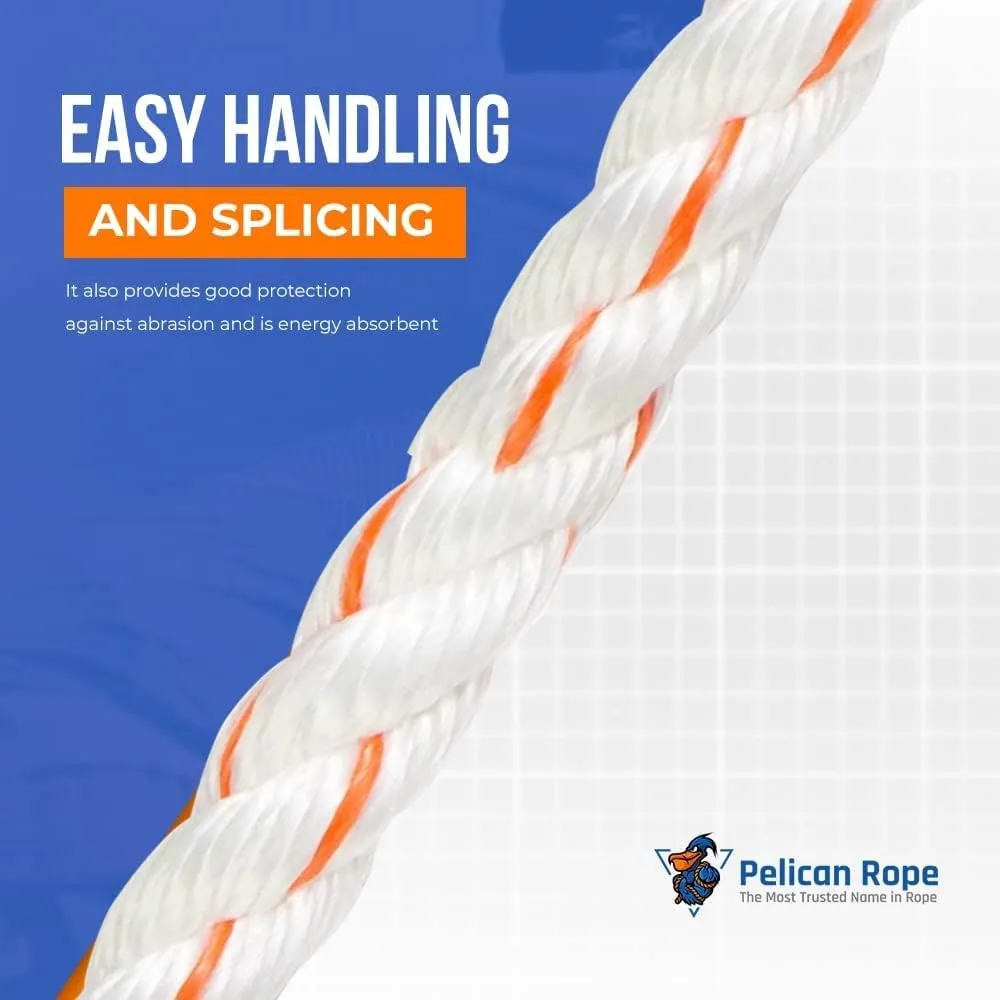 Pelican Rope Poly Dacron Rope (3/4 inch) – Twisted 3 Strand Composite Line with Polypropylene Core - Marine, Arborist, Commercial (Orange Tracer - 50 feet)