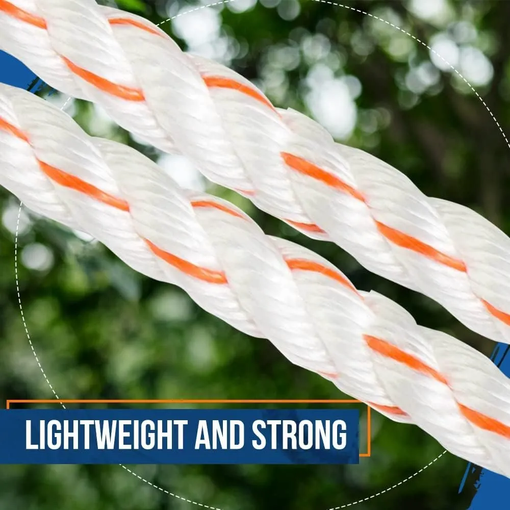 Pelican Rope Poly Dacron Rope (3/4 inch) – Twisted 3 Strand Composite Line with Polypropylene Core - Marine, Arborist, Commercial (Orange Tracer - 50 feet)