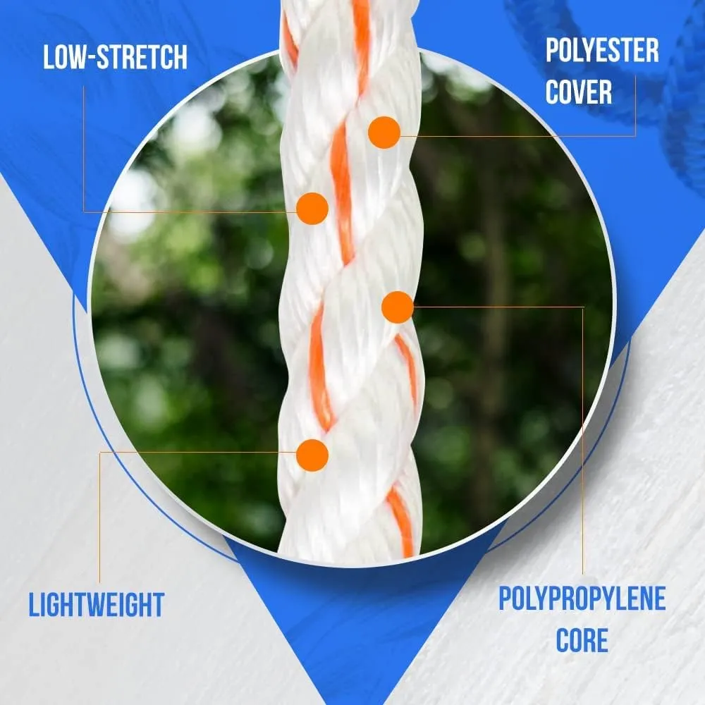 Pelican Rope Poly Dacron Rope (3/4 inch) – Twisted 3 Strand Composite Line with Polypropylene Core - Marine, Arborist, Commercial (Orange Tracer - 50 feet)