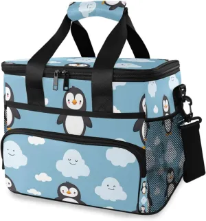 Penguin Cloud Blue Cooler Bag Insulated Cooler Soft Sided Cooler 24 Can Portable Picnic Bag Large Leakproof Lunch Bag Box for Beach Grocery Camping Travel Car Men Women