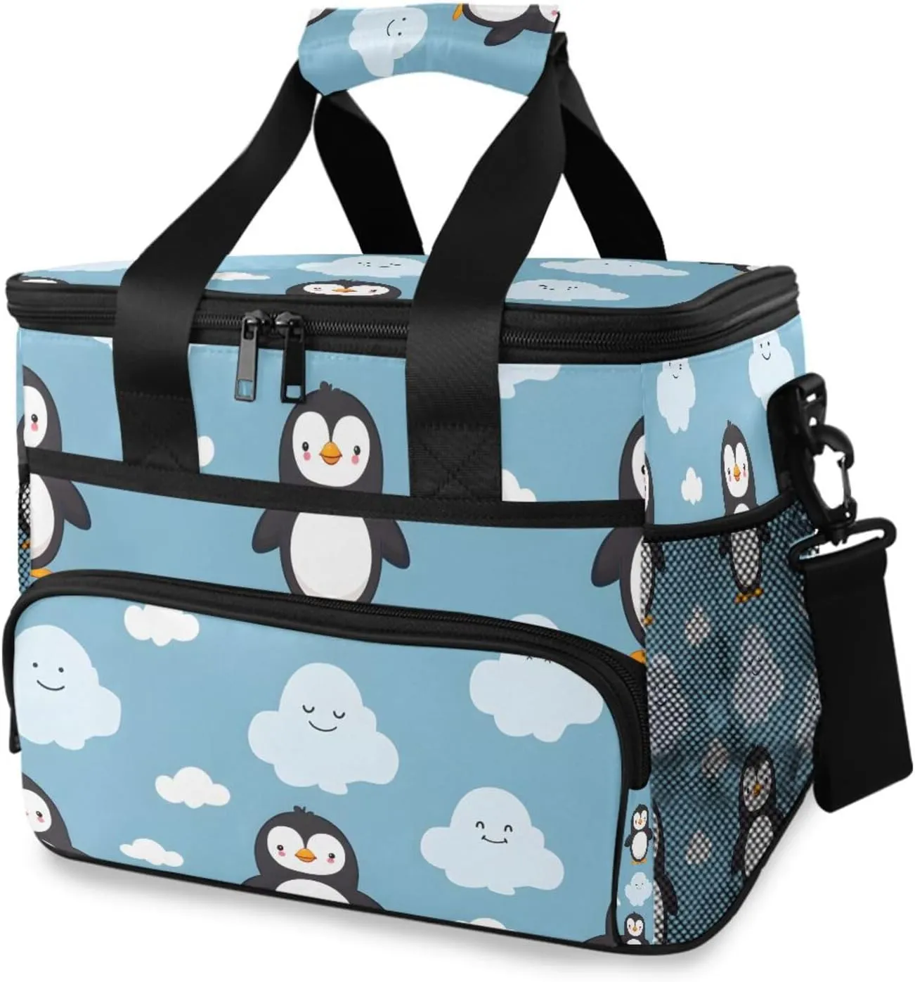 Penguin Cloud Blue Cooler Bag Insulated Cooler Soft Sided Cooler 24 Can Portable Picnic Bag Large Leakproof Lunch Bag Box for Beach Grocery Camping Travel Car Men Women