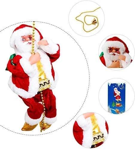 Pepstter Plastic Climbing Santa Claus 9" Christmas Xmas Climbs Up And Down Battery Operated Toy With Light Music And Sound Animated Climbing On Beads, Multicolor