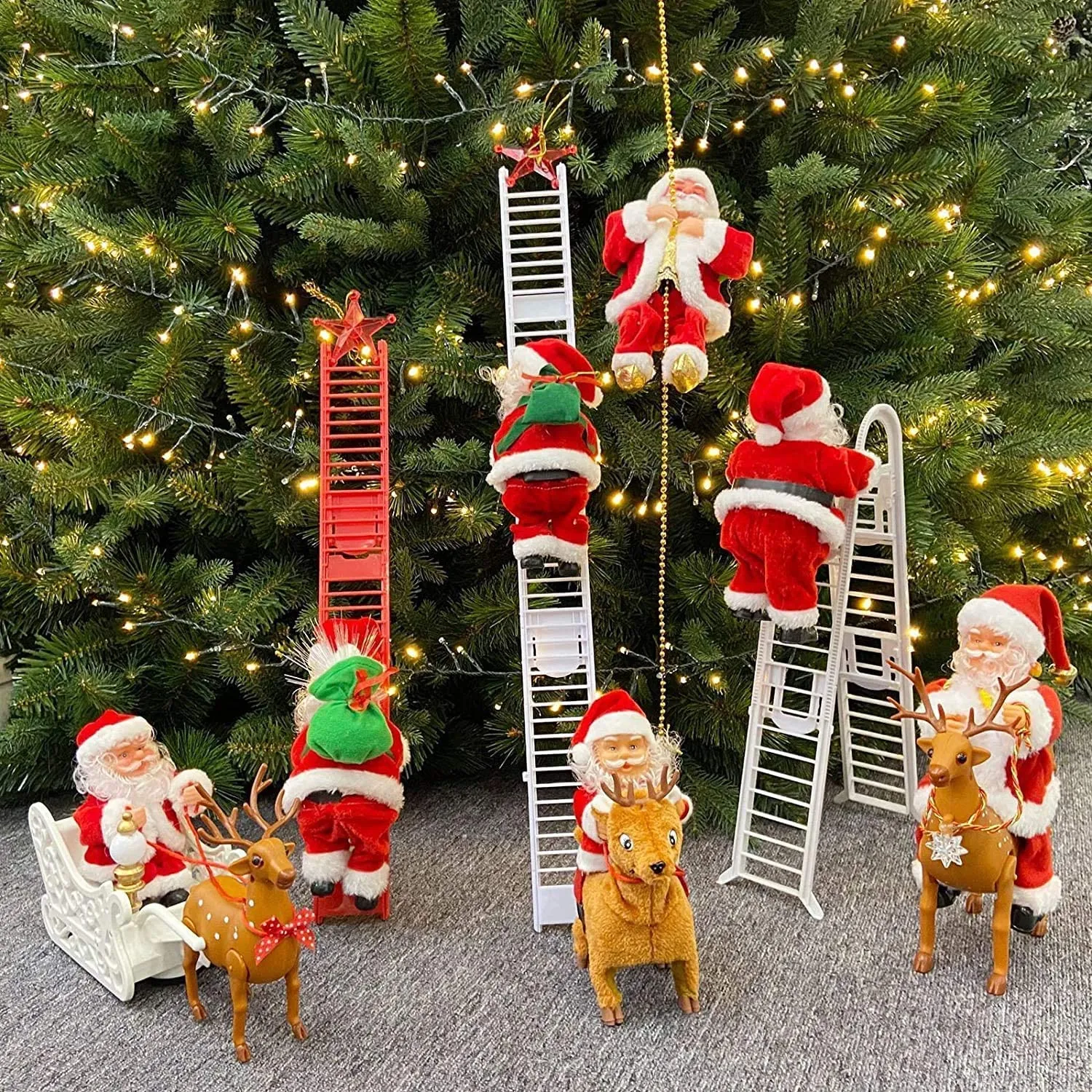 Pepstter Plastic Climbing Santa Claus 9" Christmas Xmas Climbs Up And Down Battery Operated Toy With Light Music And Sound Animated Climbing On Beads, Multicolor