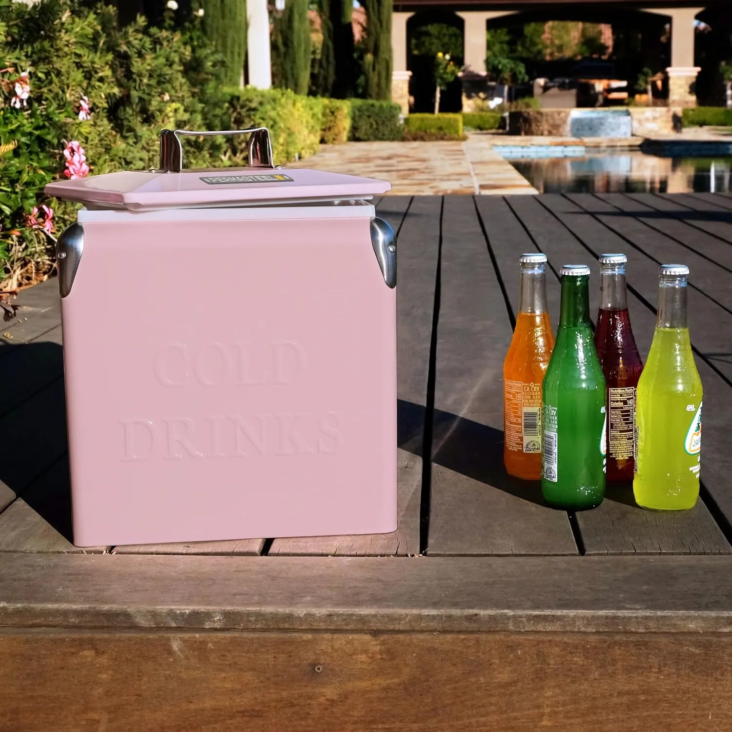 Permasteel 14-Qt Small Retro Vintage Ice Chest - Hard Metal Portable Beverage Cooler for Camping, Beach, and Picnic - Classic Style Personal Cooler, Pink