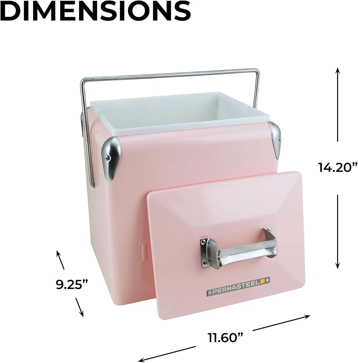 Permasteel 14-Qt Small Retro Vintage Ice Chest - Hard Metal Portable Beverage Cooler for Camping, Beach, and Picnic - Classic Style Personal Cooler, Pink