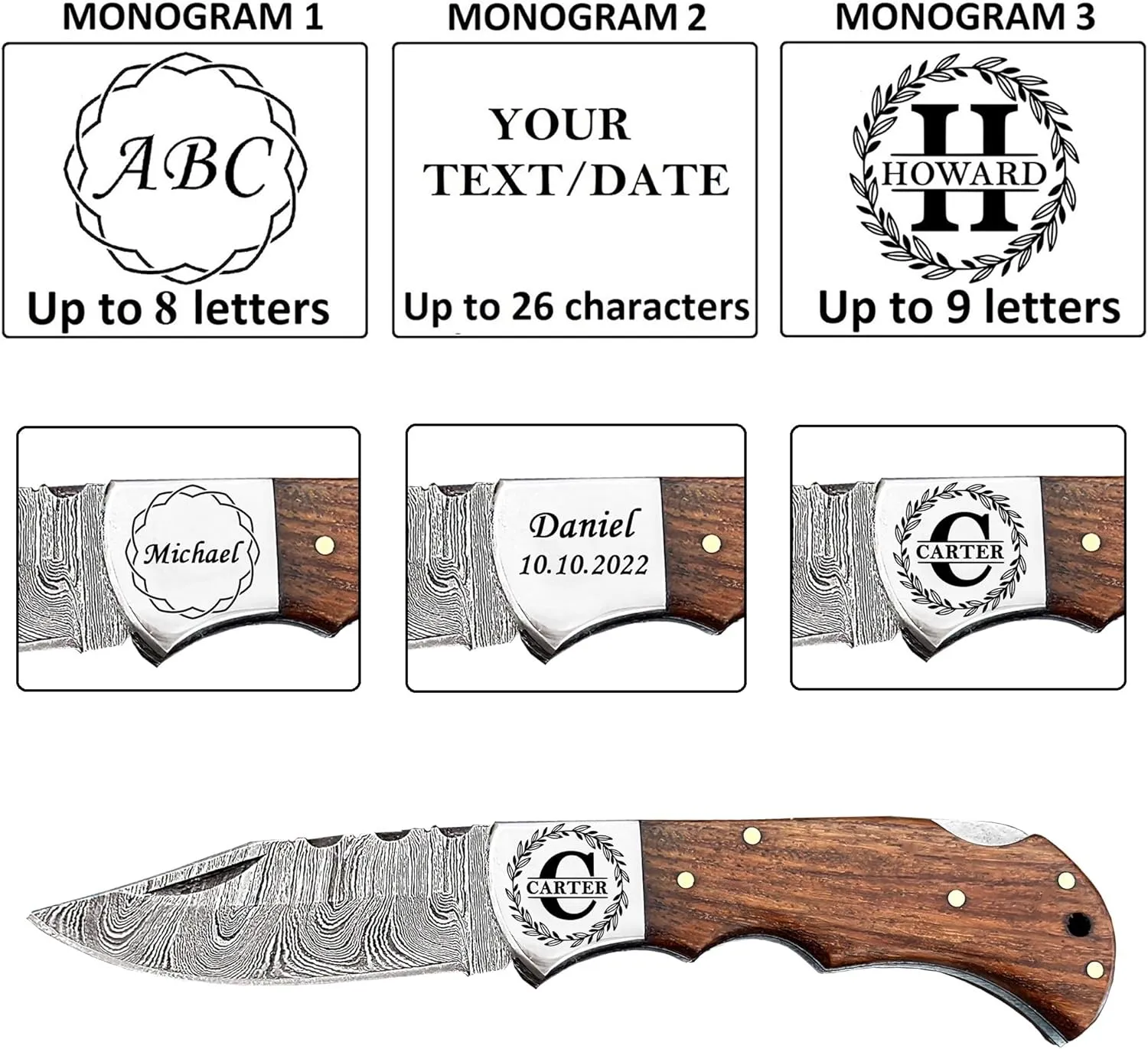 Personalized Engraved Damascus Steel Pocket Folding Knife Customized Groomsmen Gifts Gift for Husband Dad Blade Made of Authentic Damascus Steel 100% Handmade 6.5'" Knife for Outdoor Camping Back Lock
