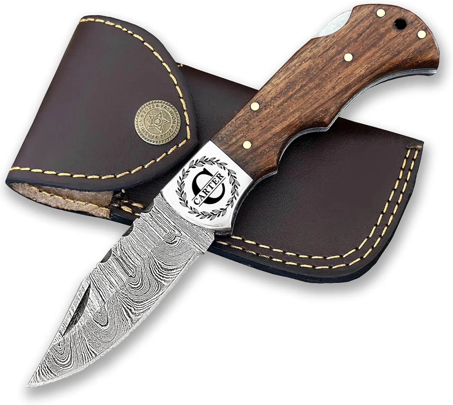 Personalized Engraved Damascus Steel Pocket Folding Knife Customized Groomsmen Gifts Gift for Husband Dad Blade Made of Authentic Damascus Steel 100% Handmade 6.5'" Knife for Outdoor Camping Back Lock