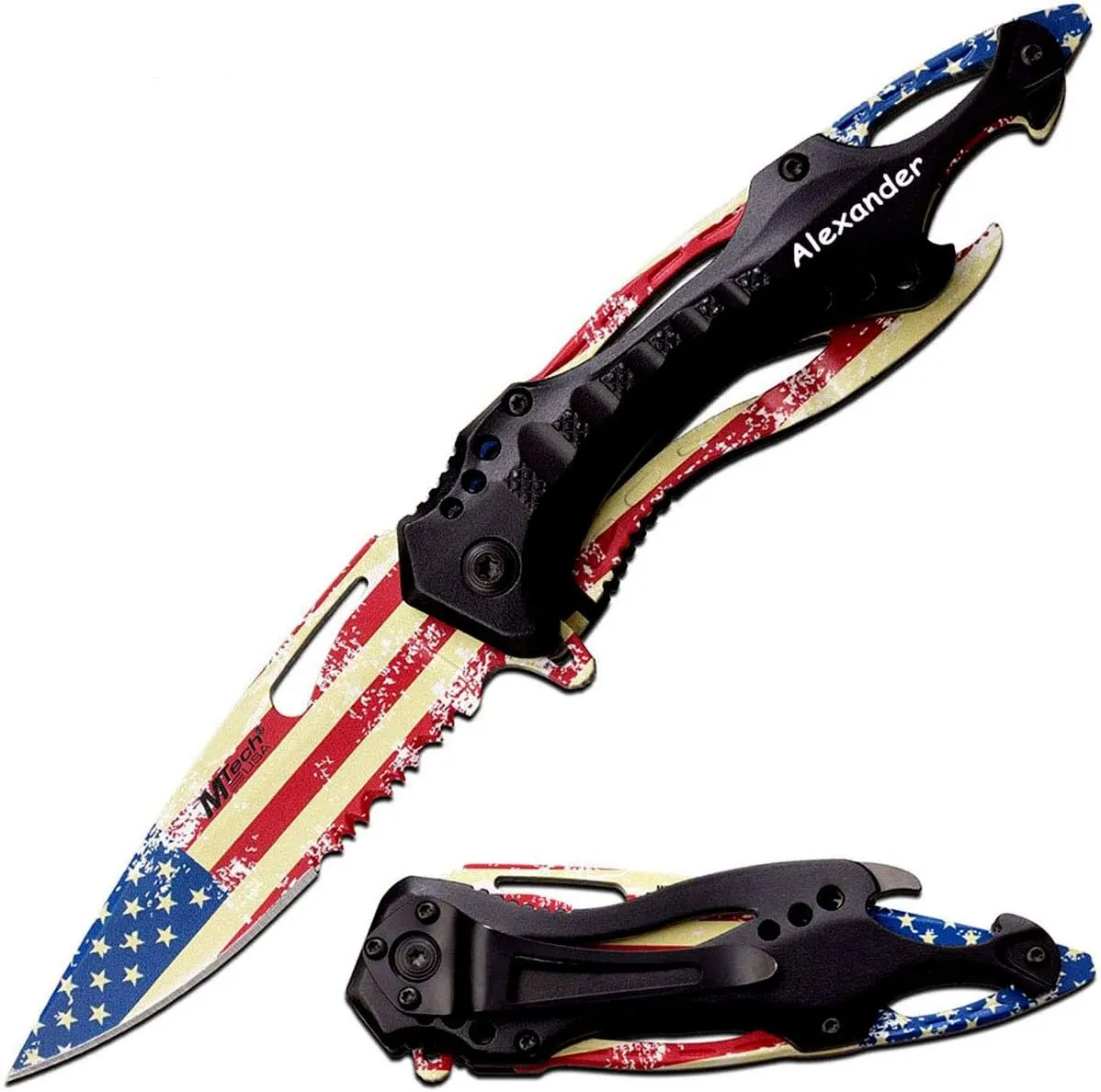 Personalized Laser Engraved Pocket Knife, Fathers Day, Groomsmen Gift, Graduation Gifts, Gifts for Men Free Engraving. (Flag)
