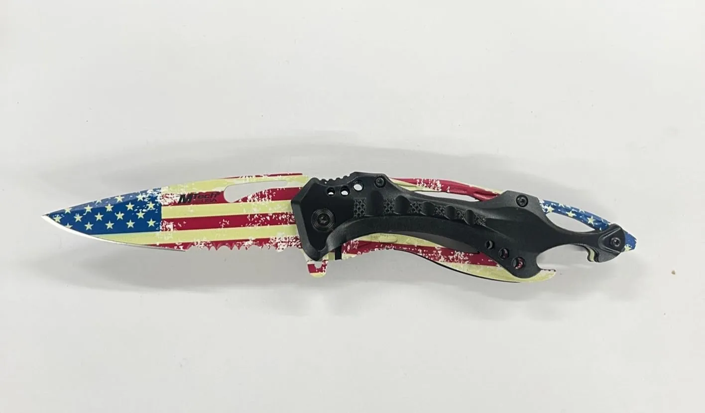 Personalized Laser Engraved Pocket Knife, Fathers Day, Groomsmen Gift, Graduation Gifts, Gifts for Men Free Engraving. (Flag)