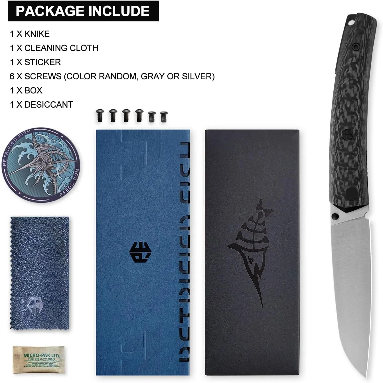 Petrified fish PF719 Folding Knife,3.38" 14C28N Steel Satin Blade, Carbon Fiber Handle Thumb Stud Liner lock Pocket knife (Carbon Fiber Satin)