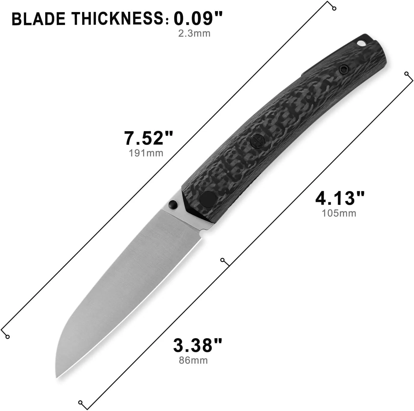 Petrified fish PF719 Folding Knife,3.38" 14C28N Steel Satin Blade, Carbon Fiber Handle Thumb Stud Liner lock Pocket knife (Carbon Fiber Satin)