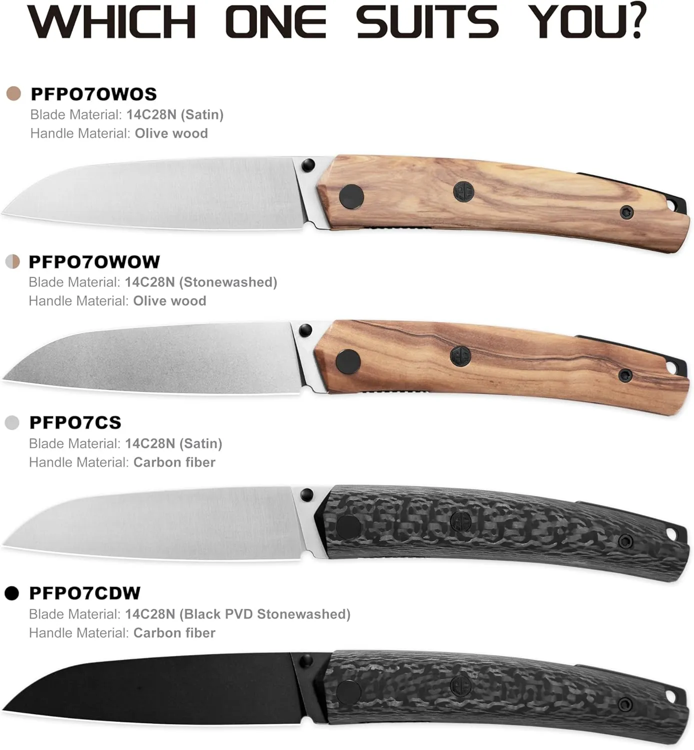 Petrified fish PF719 Folding Knife,3.38" 14C28N Steel Satin Blade, Carbon Fiber Handle Thumb Stud Liner lock Pocket knife (Carbon Fiber Satin)