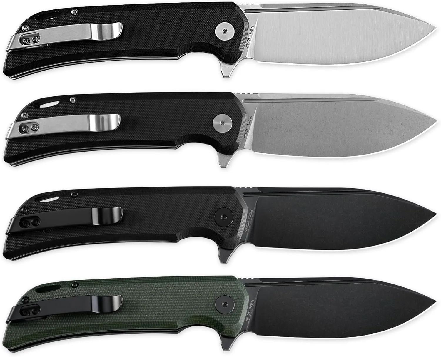 Petrified fish PFB05 Tunny Folding Knife,3.86" 14C28N Steel Black Stonewashed Blade Micarta Handle Folding knife for EDC Camping Outdoor (Green Stonewashed)