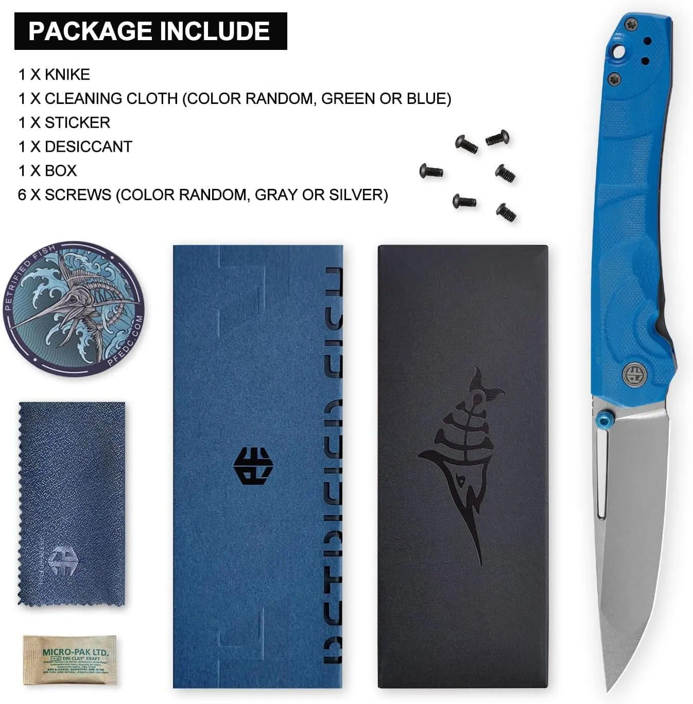 Petrified fish PFP11 Ripple Folding Knife,3.78" 14C28N Steel Hollow Blade G10 Handle Folding Pocket Knife for Camping EDC Outdoor (Blue Stonewashed)