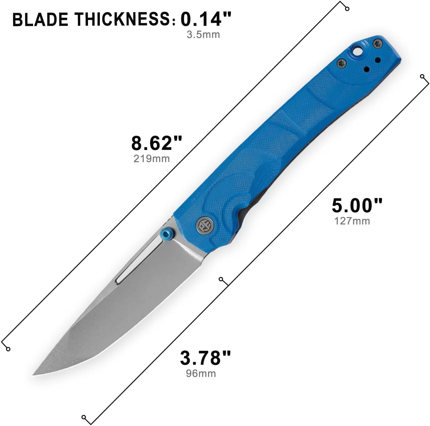 Petrified fish PFP11 Ripple Folding Knife,3.78" 14C28N Steel Hollow Blade G10 Handle Folding Pocket Knife for Camping EDC Outdoor (Blue Stonewashed)