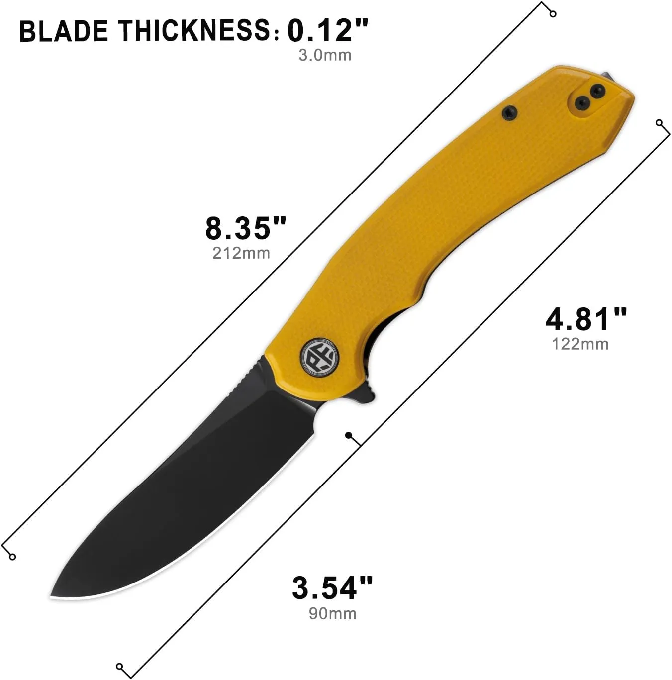 Petrified fish PFP12 WaterSpout Folding Knife,3.54" 14C28N Steel Blade G10 Handle Folding Pocket Knife for Camping EDC Outdoor (Yellow Black Stonewashed)