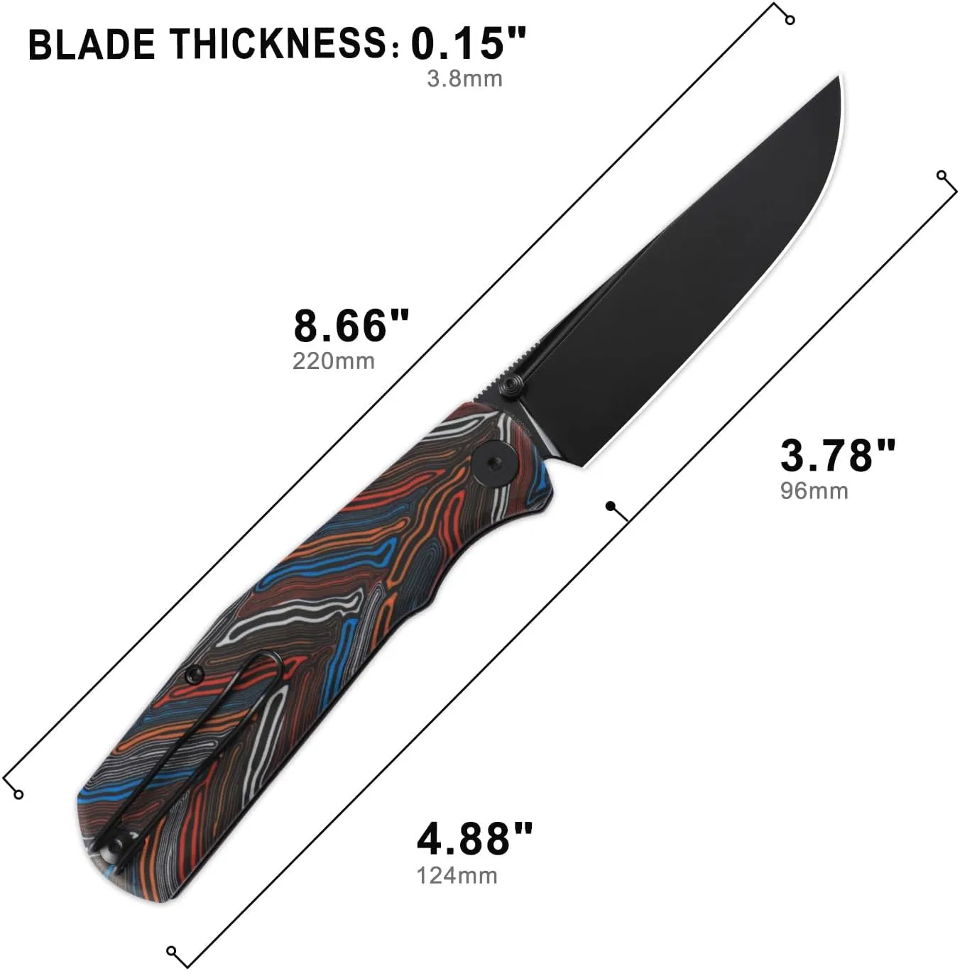 Petrified fish PFP14 Lis Folding Knife,3.90" 10Cr15CoMov Steel Black Stonewashed Blade G10 Handle Pocket Knife for Camping EDC Outdoor (Colorful Black Stonewashed)