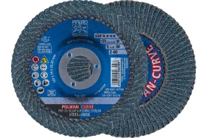 PFERD POLIFAN®-Curve Radial Type Flap Disc - 5" x 7/8", 40 Grit Zirconia, Welding Accessory and Angle Grinder Attachment - For Steel and Stainless Steel (INOX) Grinding - Pack of 2 - Part 66990