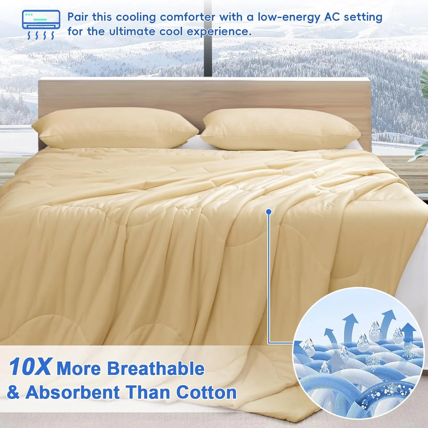 PHF Cooling Comforter Twin for Hot Sleepers, Soft Double Side Cooling Blanket for Night Sweats Absorbs Body Heat, Q-Max>0.5 Arc-Chill Cool Lightweight Summer Cold Comforter, 60"x80", Beige