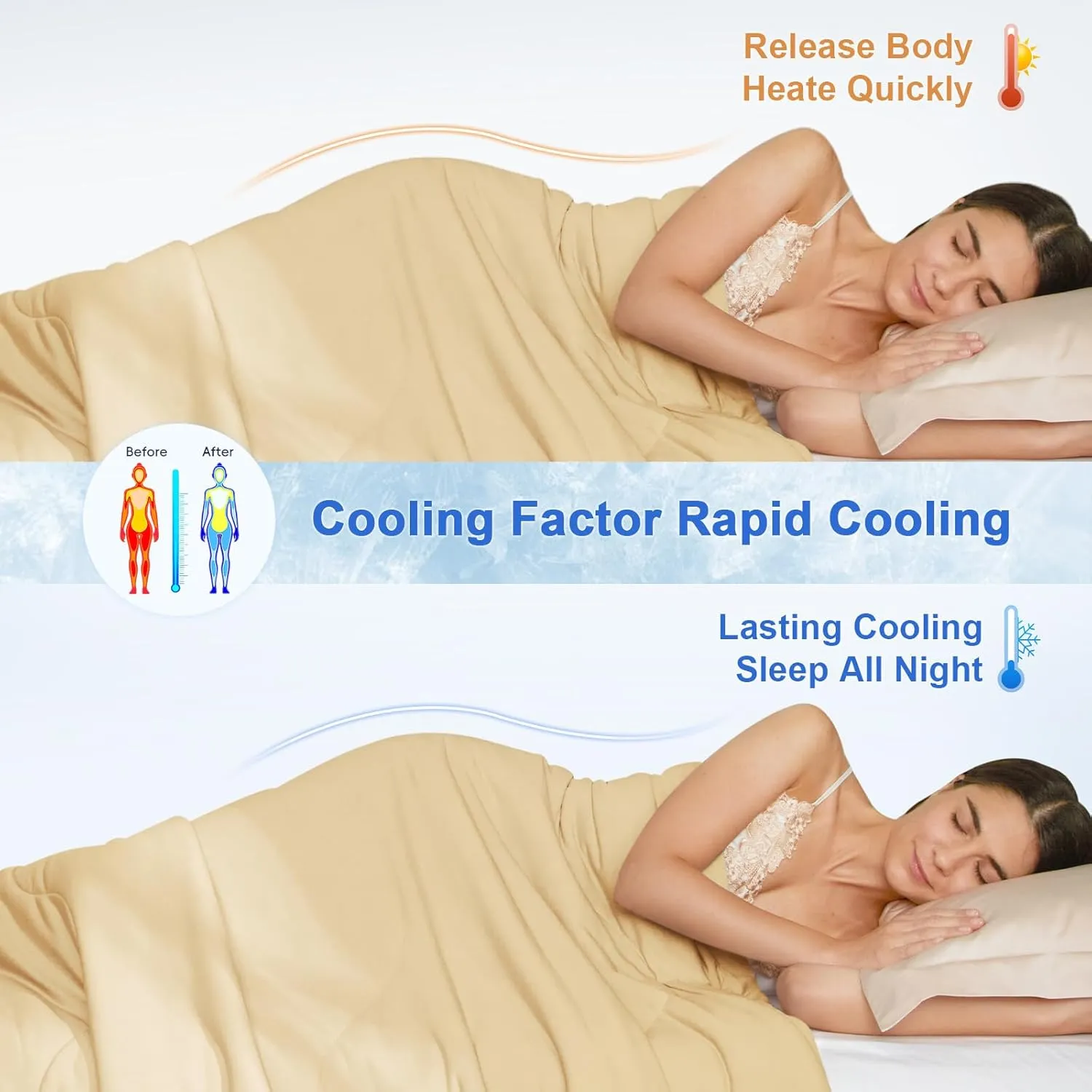 PHF Cooling Comforter Twin for Hot Sleepers, Soft Double Side Cooling Blanket for Night Sweats Absorbs Body Heat, Q-Max>0.5 Arc-Chill Cool Lightweight Summer Cold Comforter, 60"x80", Beige