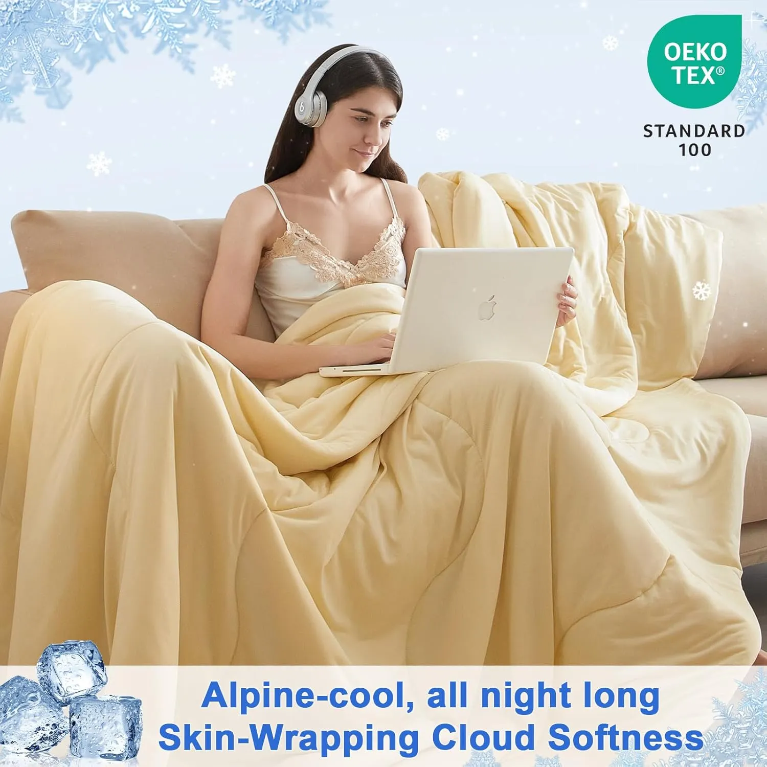 PHF Cooling Comforter Twin for Hot Sleepers, Soft Double Side Cooling Blanket for Night Sweats Absorbs Body Heat, Q-Max>0.5 Arc-Chill Cool Lightweight Summer Cold Comforter, 60"x80", Beige