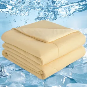 PHF Cooling Comforter Twin for Hot Sleepers, Soft Double Side Cooling Blanket for Night Sweats Absorbs Body Heat, Q-Max>0.5 Arc-Chill Cool Lightweight Summer Cold Comforter, 60"x80", Beige
