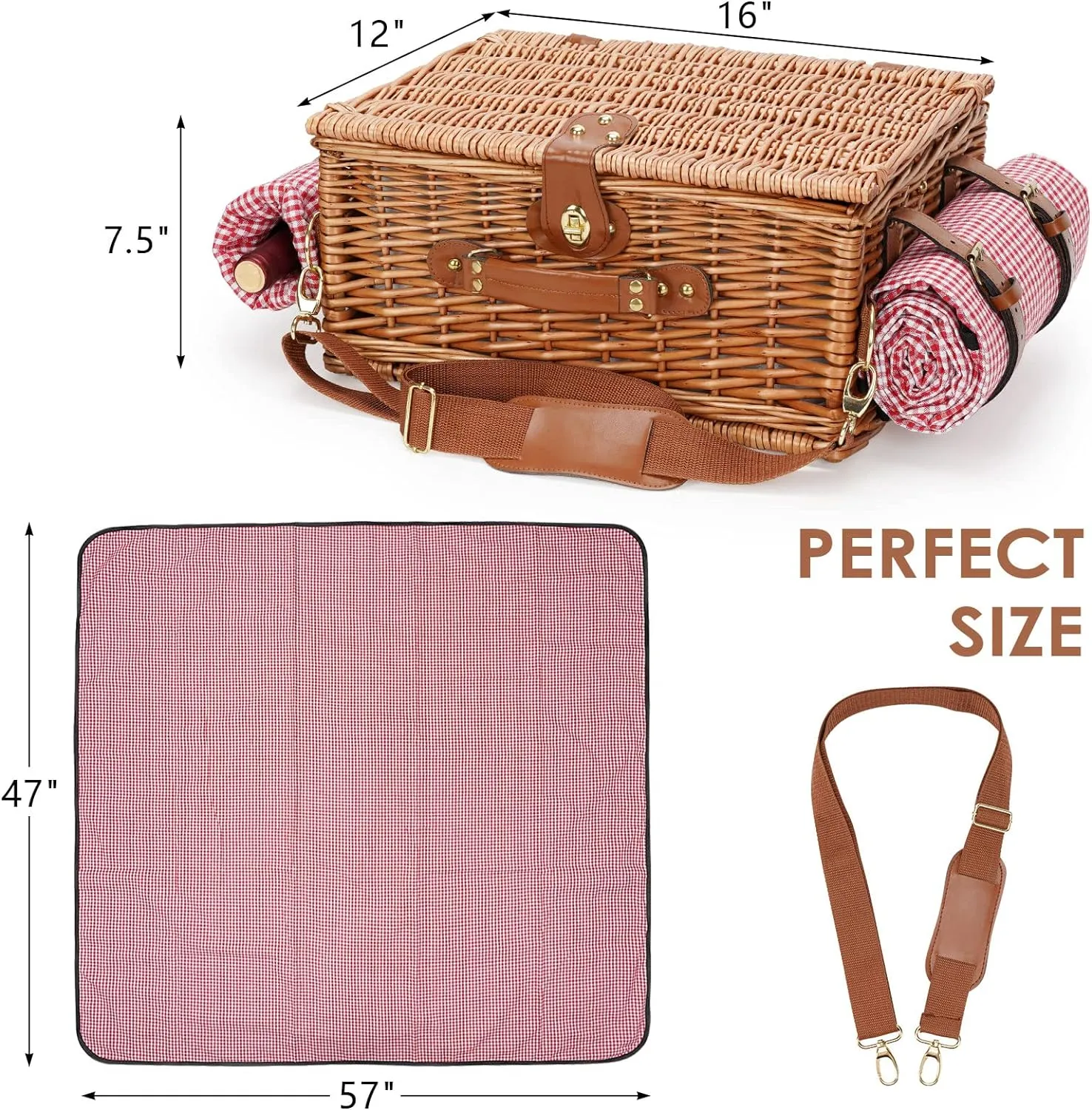 Picnic Basket for 2, Picnic Baskets with Waterproof Blanket, Picnic Hamper Set with Washable Beach Mat & Large Insulated Cooler Compartment, Handmade Natural Wicker Hamper for Camping, Outdoor Party